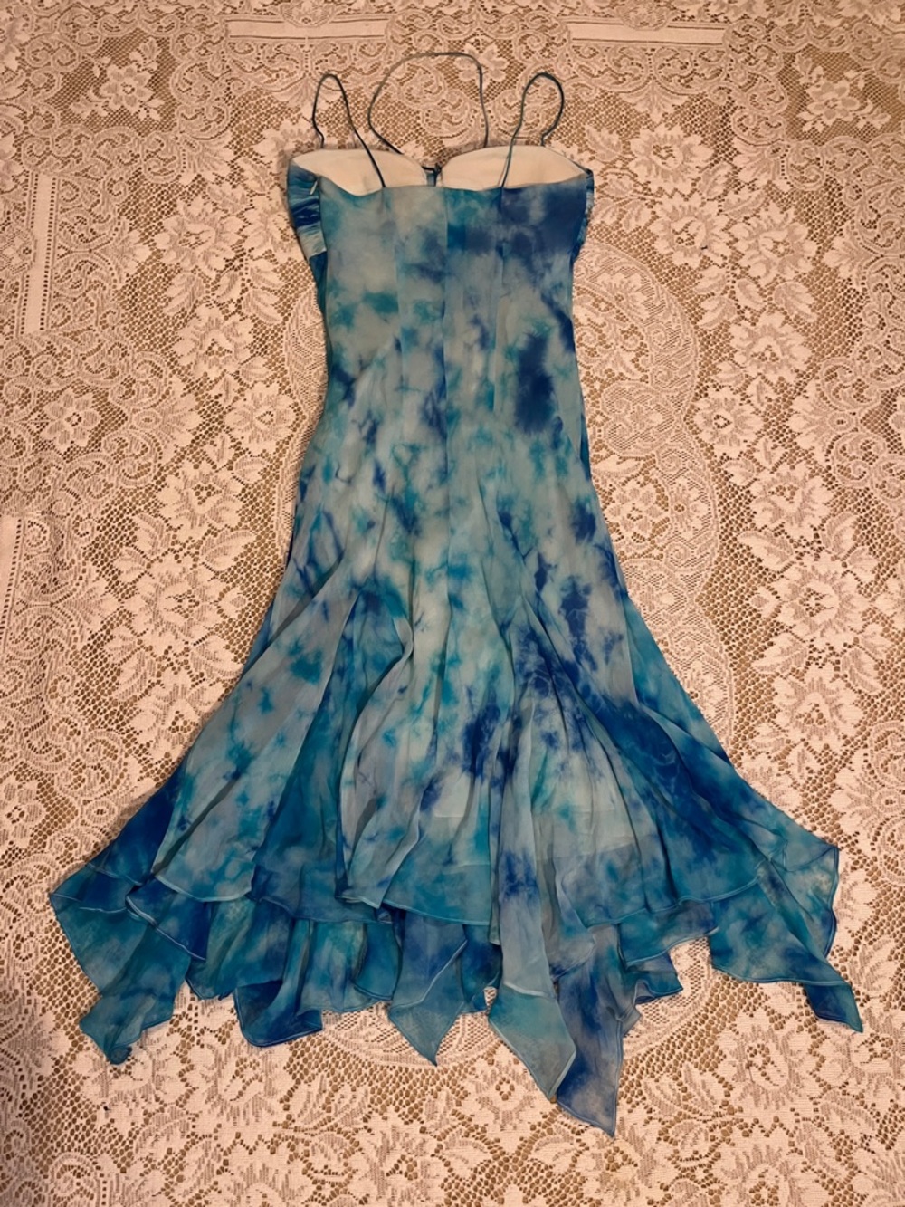 Cache 100% Silk Tie Dye Mermaid Midi Dress, Aqua Blue, Size 6 - Picture 8 of 9